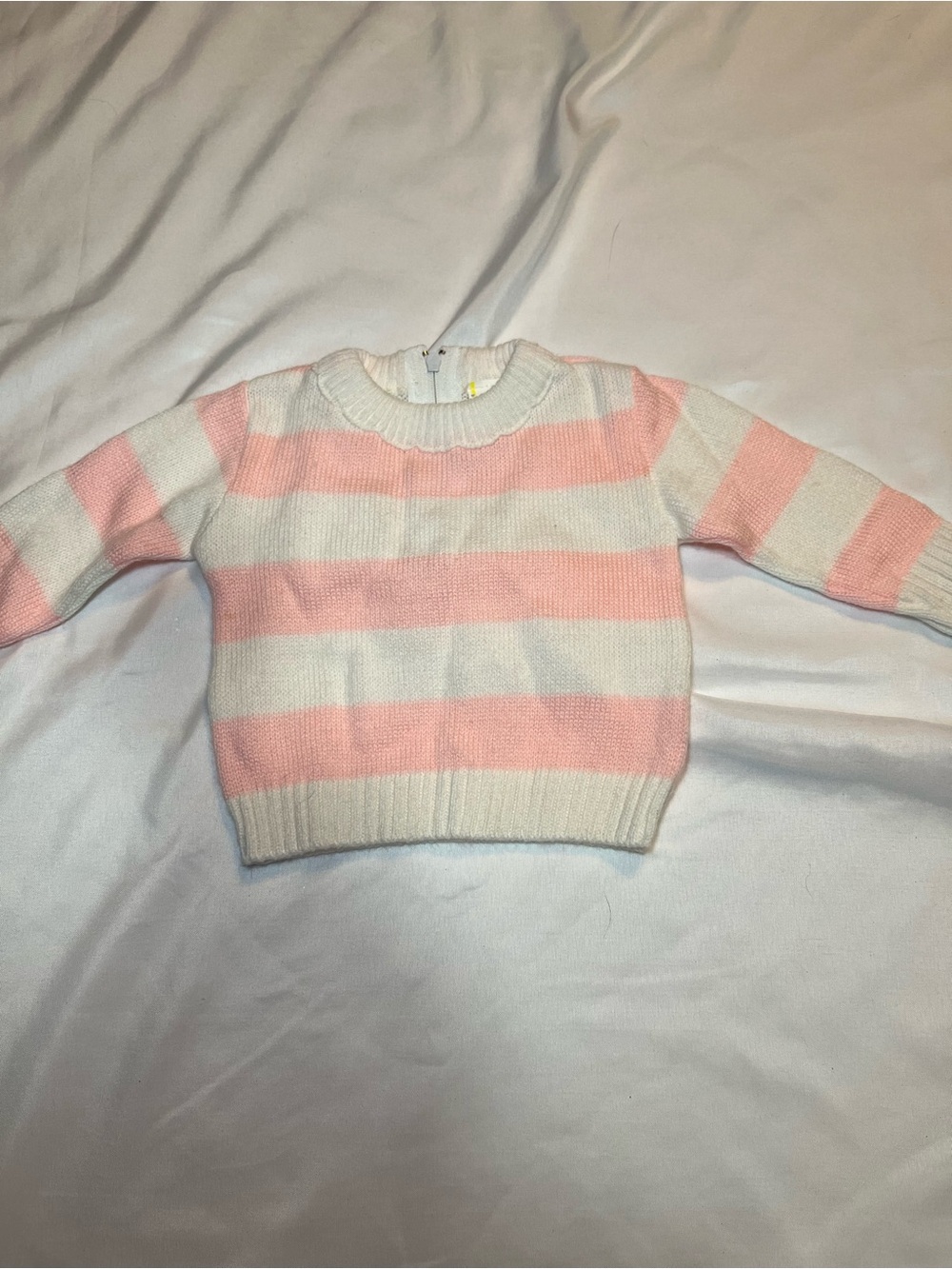 Vintage 70s Pink White Striped Sweater Unbranded Acrylic Babygirl 3-6m